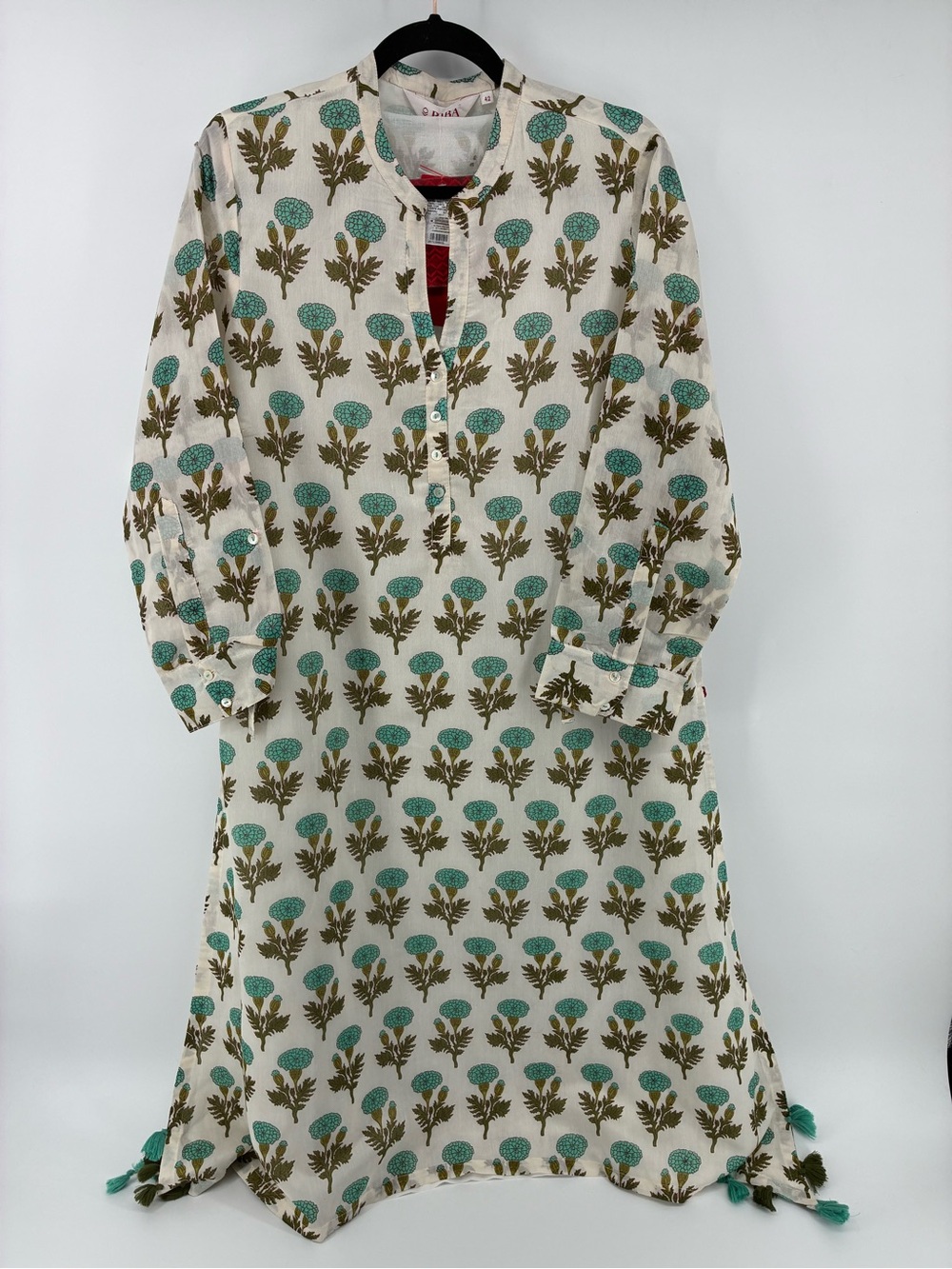 Women’s Floral Print Tunic Dress in Teal and Olive - Picture 1 of 15